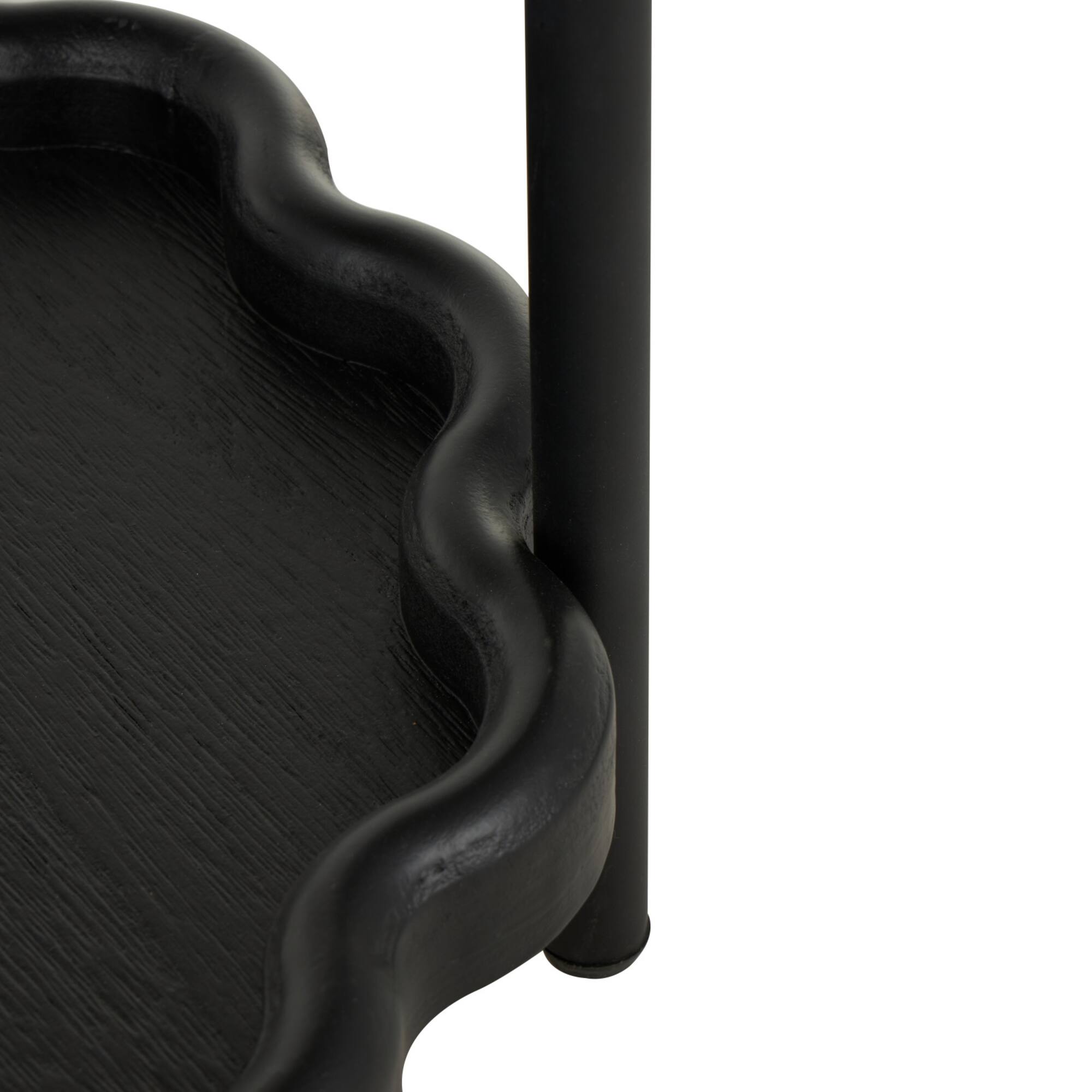 23.75" Black Wood Floral Inspired 2-Level Side End Accent Table with Metal Legs